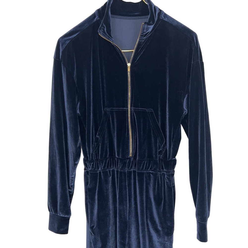 Fabletics Velour Wide-leg Jumpsuit Womens Sz Small Navy Blue Zip Cozy - Picture 7 of 12